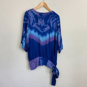 Carole Dolighan Top Women Size Medium Blue Purple Art to Wear Rayon Side Tie